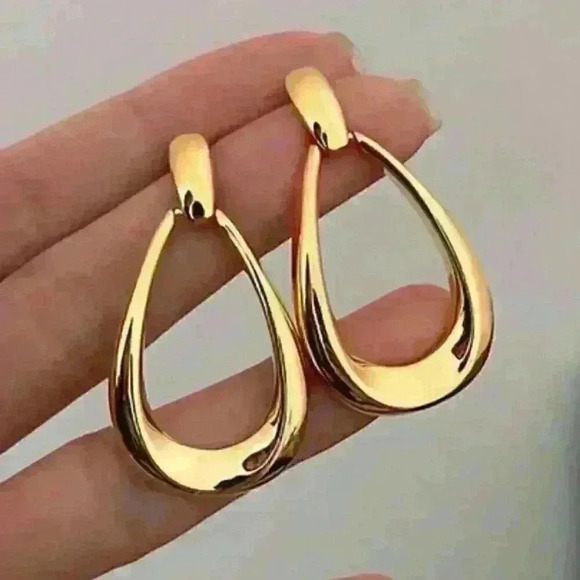 Yellow Gold Tone Teardrop Earrings - Picture 1 of 3